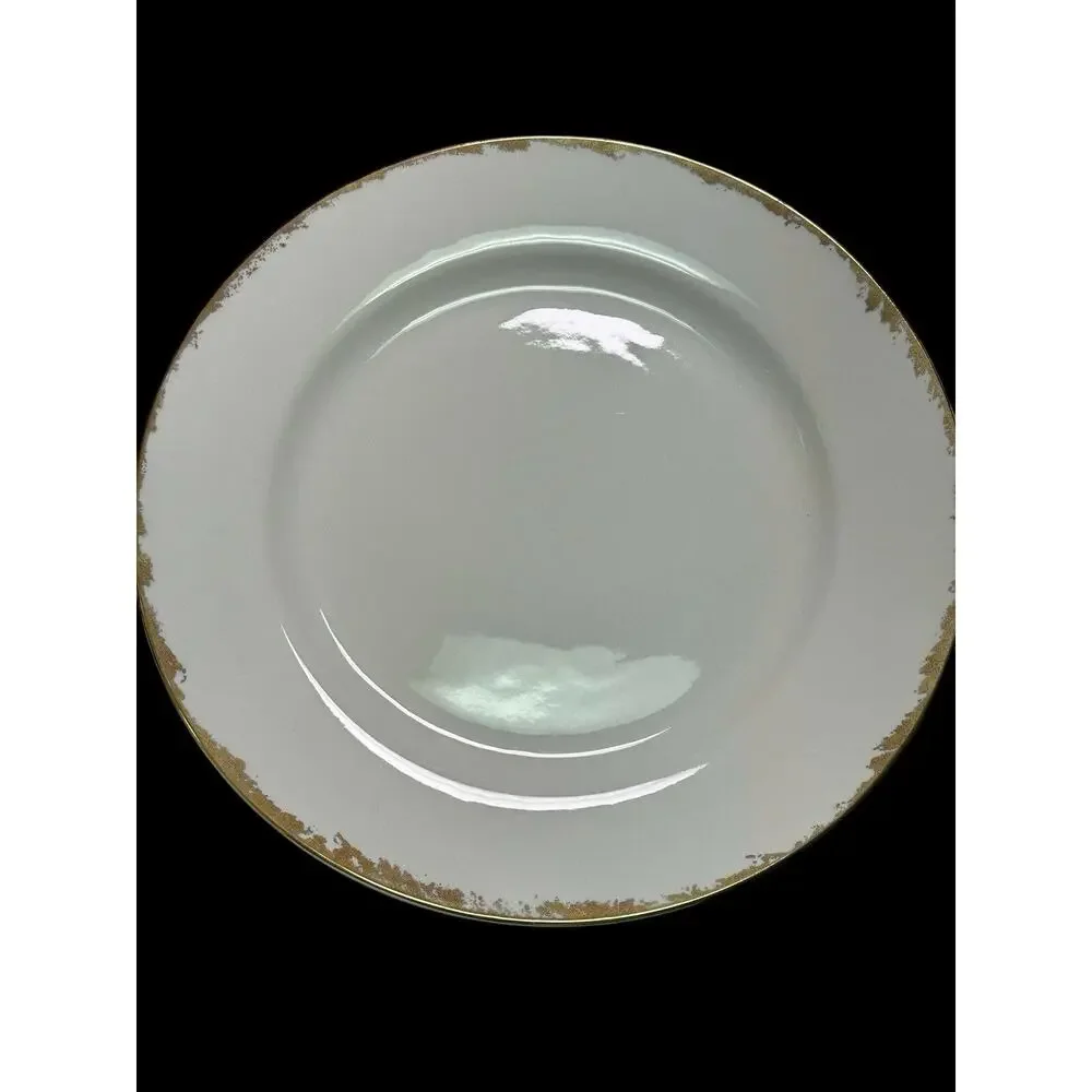 Lot of 12 The Cellar Made In Bangladesh White Dinner Plate With Gold Trim 10.25”